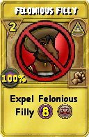 Wizard101 Myth spell card: Felonious Filly, Spell ID 15001