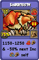 Wizard101 Fire spell card: Sabertooth, Spell ID 15059