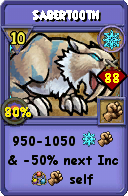 Wizard101 Ice spell card: Sabertooth, Spell ID 15002