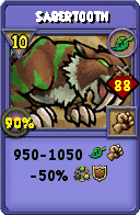 Wizard101 Life spell card: Sabertooth, Spell ID 15060