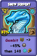 Wizard101 Ice spell card: Snow Serpent, Spell ID 15995