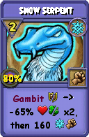 Wizard101 Ice spell card: Snow Serpent, Spell ID 15996