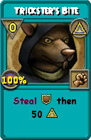 Wizard101 Myth spell card: Trickster's Bite, Spell ID 16008