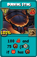 Wizard101 Fire spell card: Burning Sting, Spell ID 16011