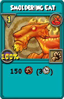 Wizard101 Fire spell card: Smoldering Cat, Spell ID 16033