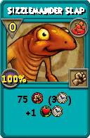 Wizard101 Fire spell card: Sizzlemander Slap, Spell ID 16036