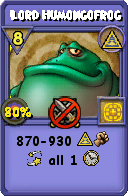 Wizard101 Myth spell card: Lord Humongofrog, Spell ID 16044