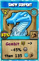 Wizard101 Ice spell card: Snow Serpent, Spell ID 16053