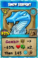 Wizard101 Ice spell card: Snow Serpent, Spell ID 16090