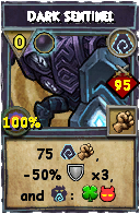 Wizard101 Shadow spell card: Dark Sentinel, Spell ID 16230