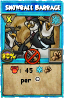 Wizard101 Ice spell card: Snowball Barrage, Spell ID 16233