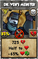 Wizard101 Death spell card: Dr. Von's Monster, Spell ID 16394