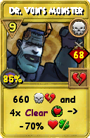 Wizard101 Death spell card: Dr. Von's Monster, Spell ID 16431