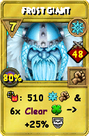 Wizard101 Ice spell card: Frost Giant, Spell ID 16481