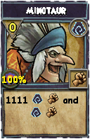Wizard101 Shadow spell card: Minotaur, Spell ID 16495