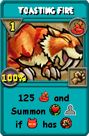 Wizard101 Fire spell card: Toasting Fire, Spell ID 16556