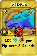 Wizard101 Ice spell card: Ice Hound, Spell ID 16585