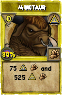 Wizard101 Myth spell card: Minotaur, Spell ID 16762