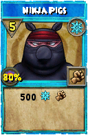 Wizard101 Ice spell card: Ninja Pigs, Spell ID 16790