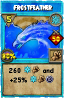 Wizard101 Ice spell card: Frostfeather, Spell ID 16800