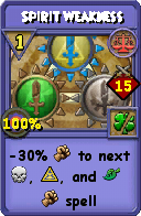 Wizard101 Balance spell card: Spirit Weakness, Spell ID 16804