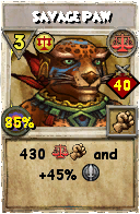 Wizard101 Balance spell card: Savage Paw, Spell ID 16820