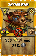 Wizard101 Sun spell card: Savage Paw, Spell ID 16882