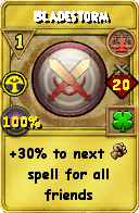 Wizard101 Balance spell card: Bladestorm, Spell ID 16928