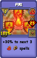 Wizard101 Fire spell card: Fuel, Spell ID 16929