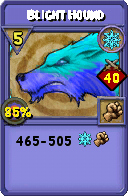 Wizard101 Ice spell card: Blight Hound, Spell ID 16366