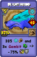 Wizard101 Ice spell card: Blight Hound, Spell ID 16391