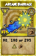 Wizard101 Myth spell card: Arcane Barrage, Spell ID 16913