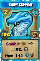 Wizard101 Ice spell card: Snow Serpent, Spell ID 16005