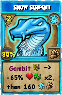Wizard101 Ice spell card: Snow Serpent, Spell ID 16006