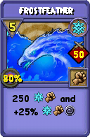 Wizard101 Ice spell card: Frostfeather, Spell ID 16786