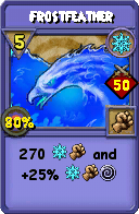 Wizard101 Ice spell card: Frostfeather, Spell ID 16817