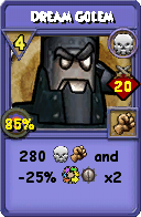 Wizard101 Death spell card: Dream Golem, Spell ID 16663
