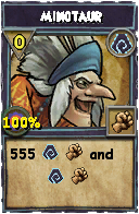 Wizard101 Shadow spell card: Minotaur, Spell ID 16495