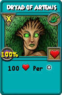 Wizard101 Life spell card: Dryad of Artemis, Spell ID 17042