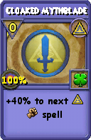 Wizard101 Myth spell card: Cloaked Mythblade, Spell ID 17158
