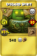 Wizard101 Death spell card: Diseased Spirit, Spell ID 17201