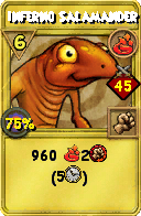 Wizard101 Fire spell card: Inferno Salamander, Spell ID 17206