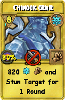 Wizard101 Ice spell card: Chinook Genie, Spell ID 17225