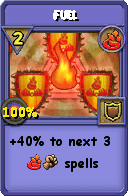 Wizard101 Fire spell card: Fuel, Spell ID 17251