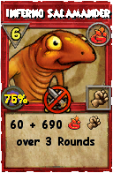 Wizard101 Fire spell card: Inferno Salamander, Spell ID 17299