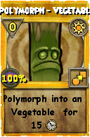 Wizard101 Sun spell card: Polymorph - Vegetable, Spell ID 17350