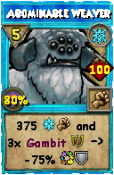 Wizard101 Ice spell card: Abominable Weaver, Spell ID 17435