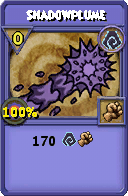 Wizard101 Shadow spell card: Shadowplume, Spell ID 17444