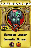 Wizard101 Myth spell card: Lesser Borealis Golem, Spell ID 17455