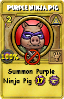 Wizard101 Myth spell card: Purple Ninja Pig, Spell ID 17460
